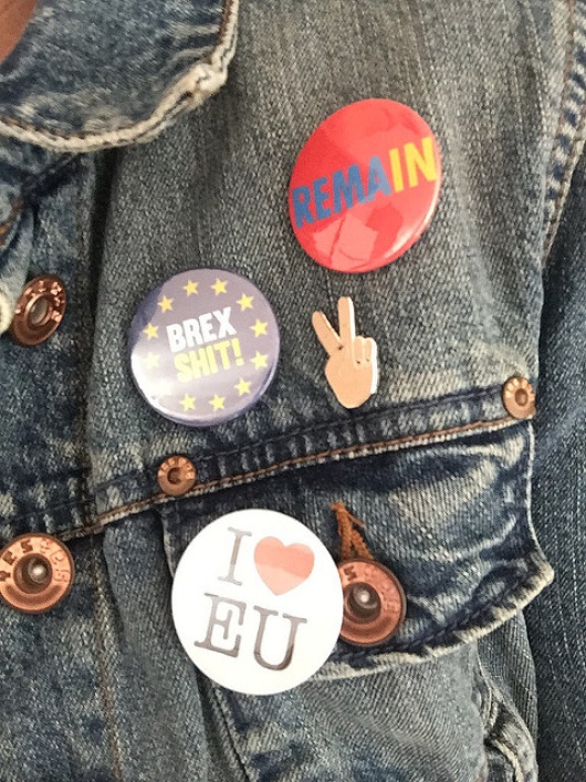 Badges contre le Brexit. | Jeff Djevdet
